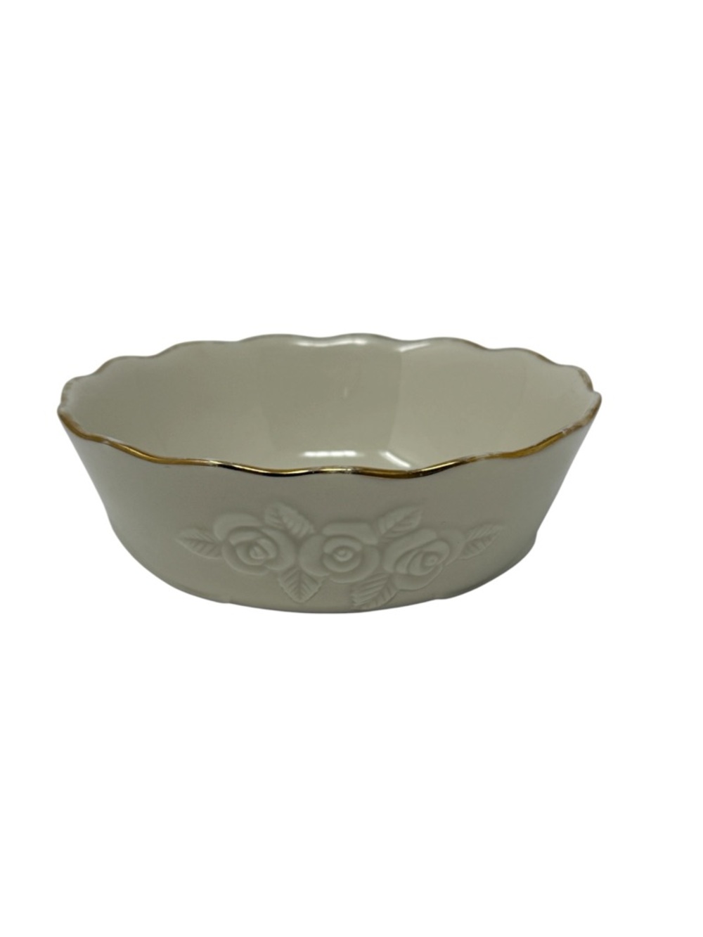 Lenox Cream Bowl with Gold Rim and Embossed Rose Motif
